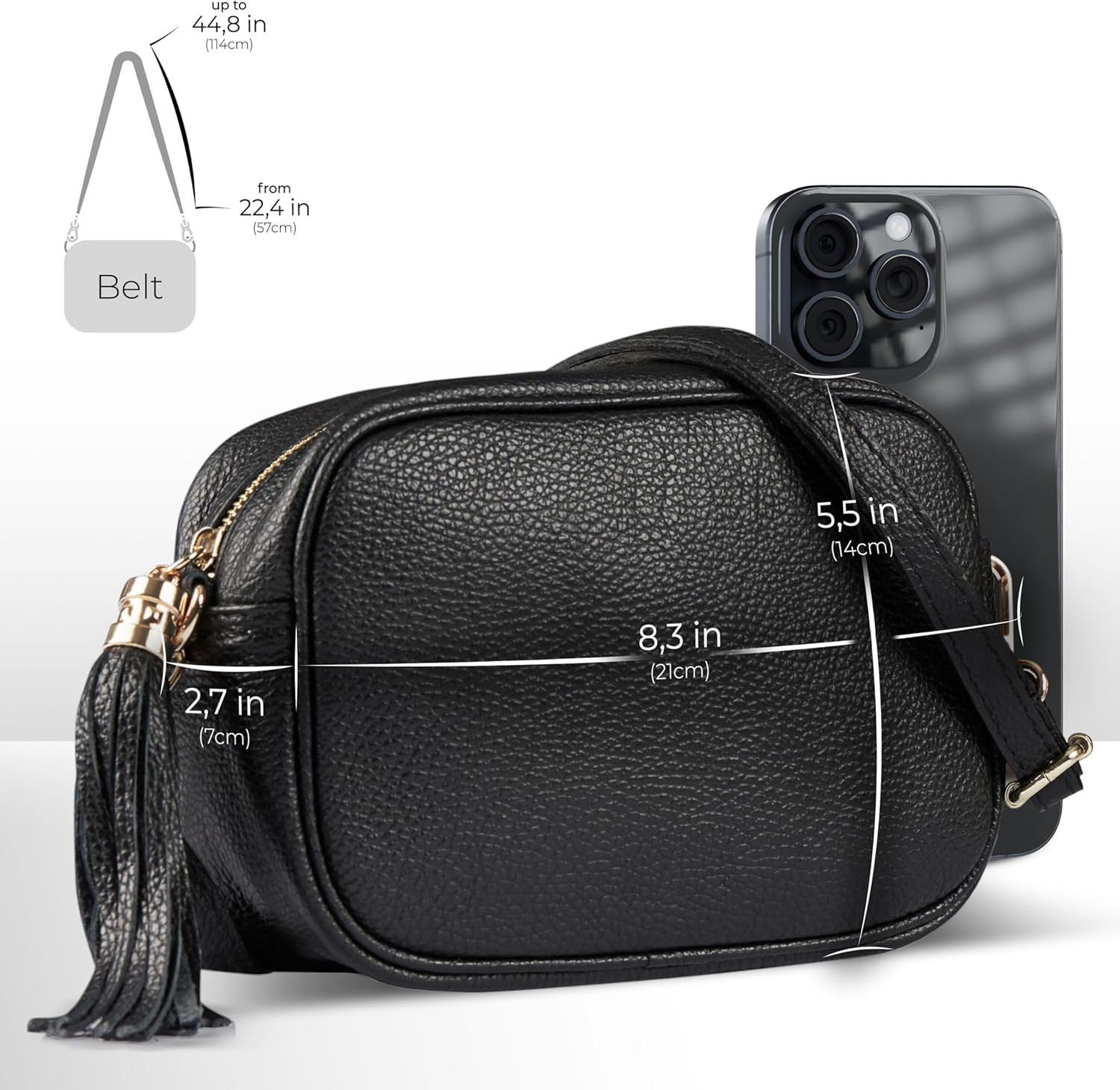 Stylish Italian Calf Leather Crossbody Bag with Tassel Zipper for Women