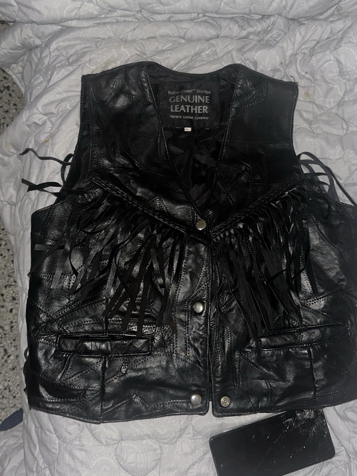 Vintage Black Genuine Leather Fringe italian Biker Western Lace Up XL