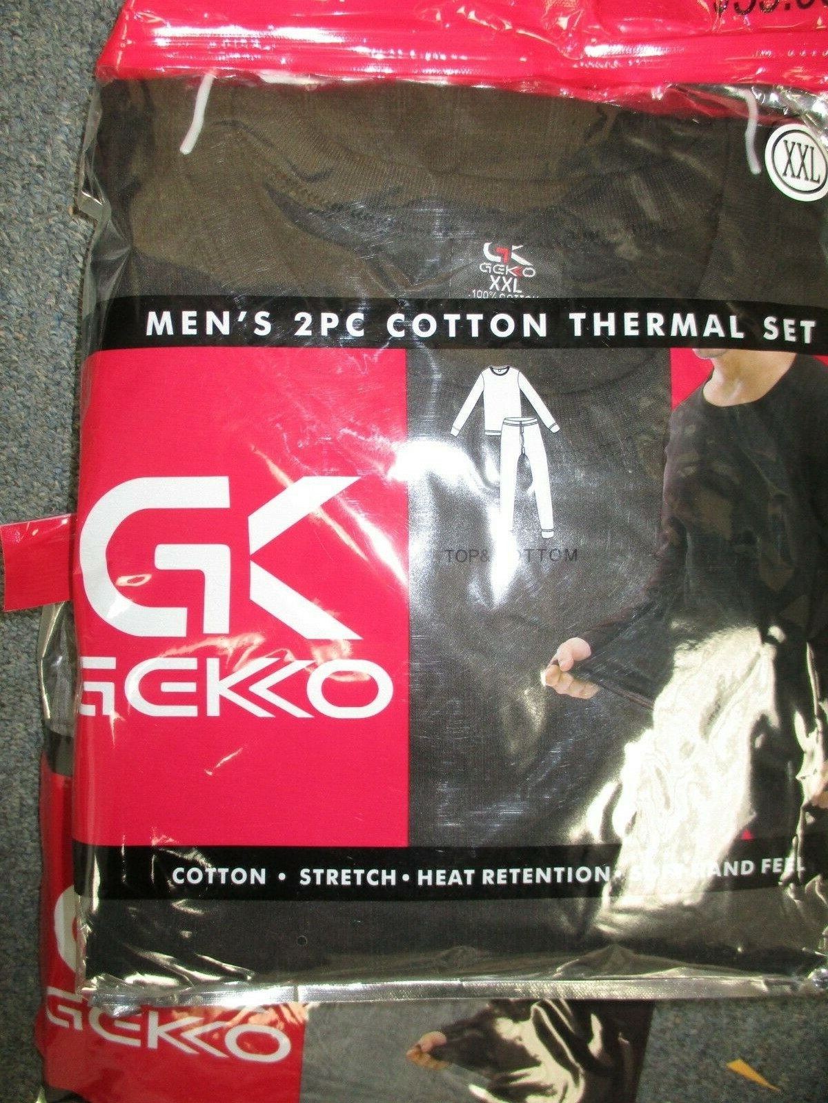 Mens 2pc Thermal Underwear Set Long Johns Knit Top Bottom 2 Xl 100% cotton BLACK
