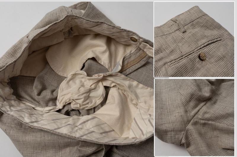 Men Checked Trousers Beige Wool/Linen 32 / M / 46