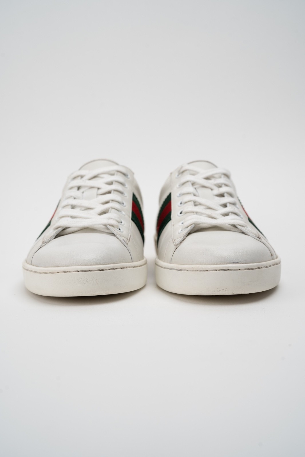 Gucci Ace Men’s White Leather Sneakers Green Red Web Stripe 386750 Size 8