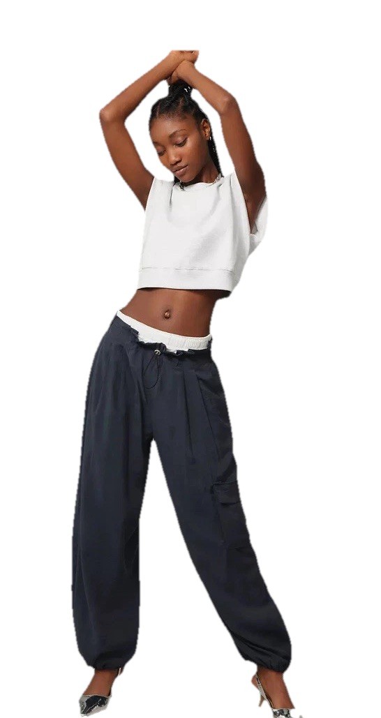 Anthropologie Soft Black Parachute Bungee Toggle Cargo Lightweight Pant XST