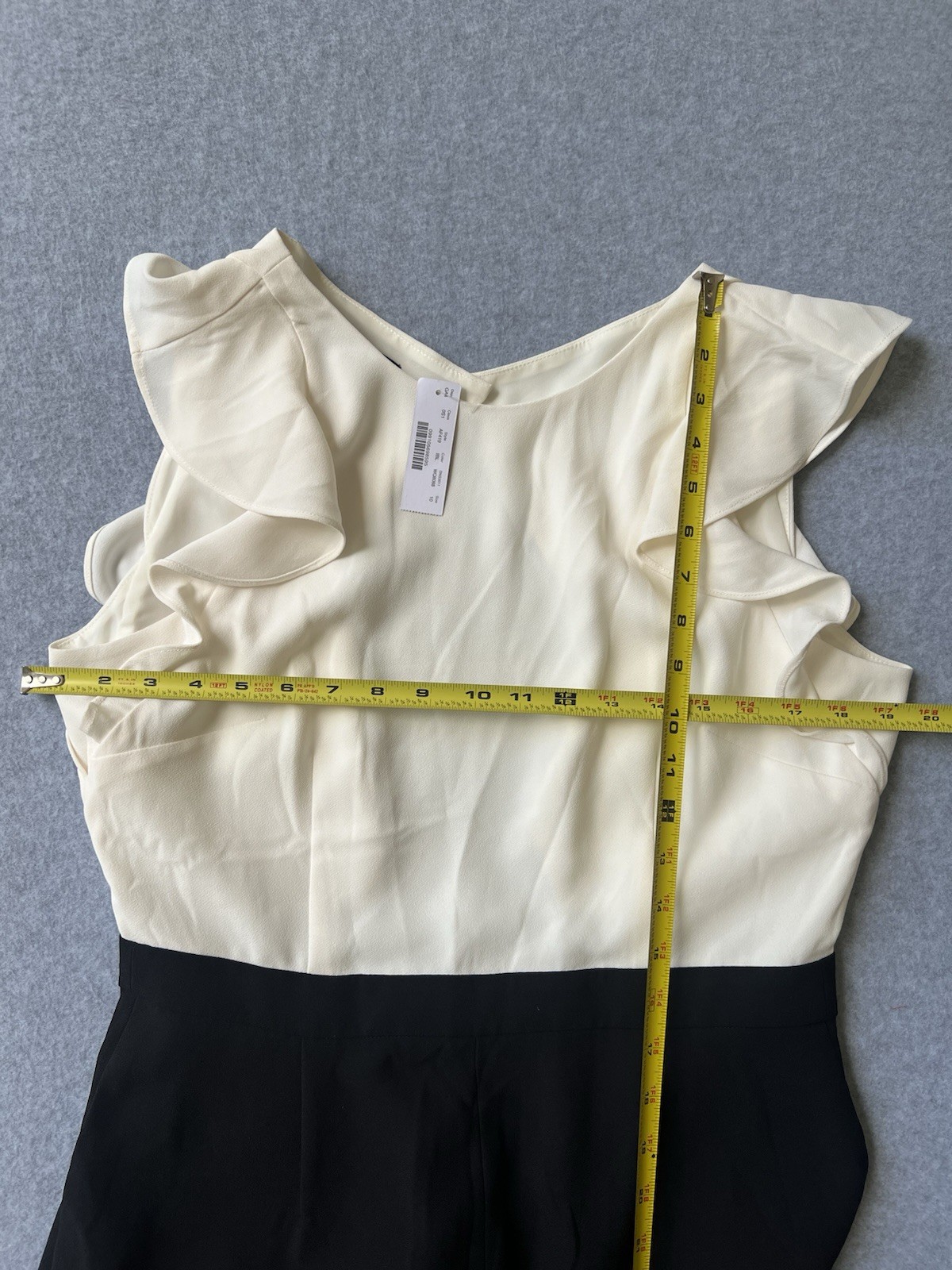 J.Crew Black/Ivory Solid Ruffle Sleeveless Wide-Leg Jumpsuit 10 Elastic
