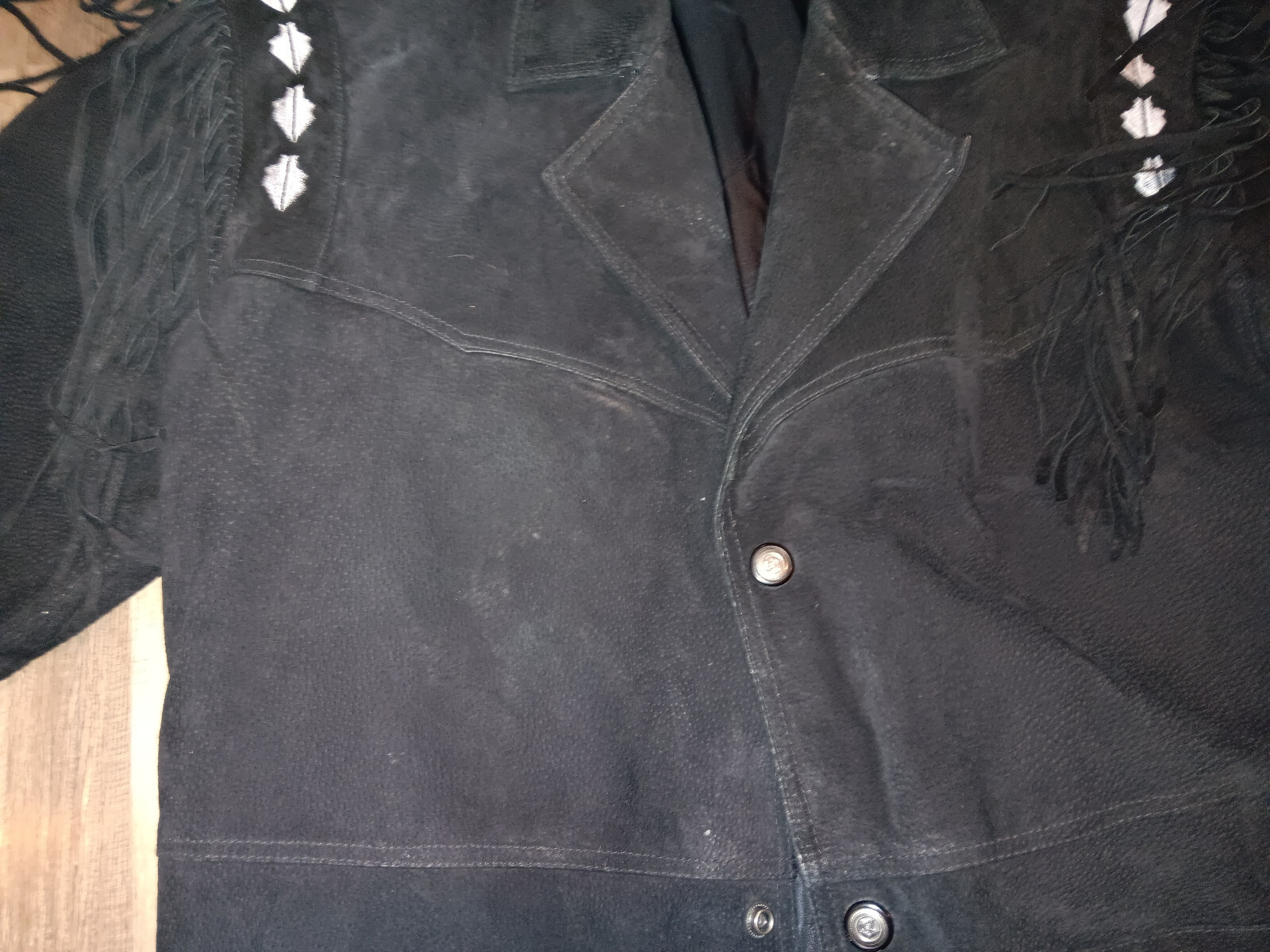 High Noon black Leather Suede Fringe Mens Western style Medium size jacket