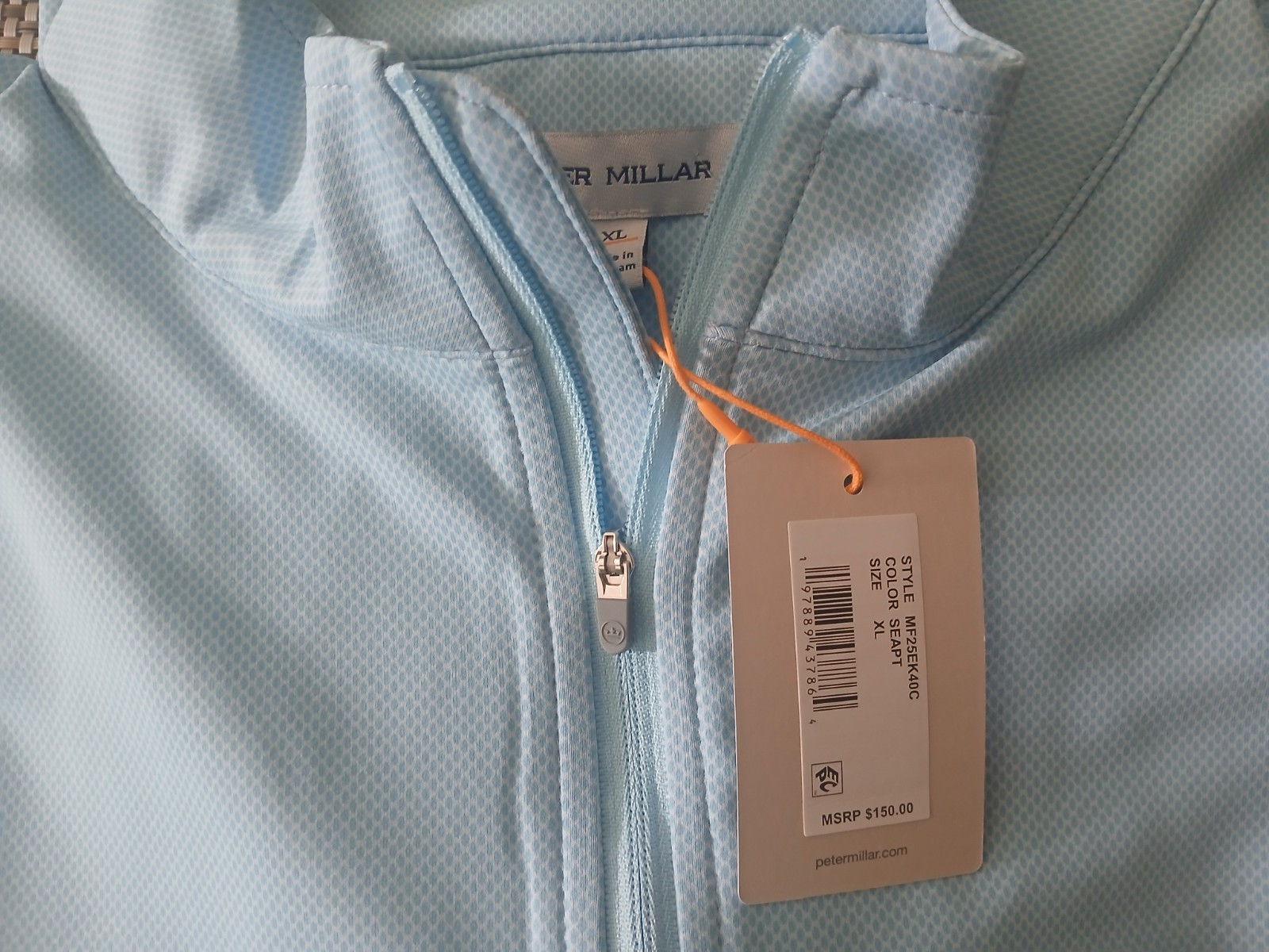 NWT Peter Millar Perth Birdseye Performance Quarter Zip Pullover