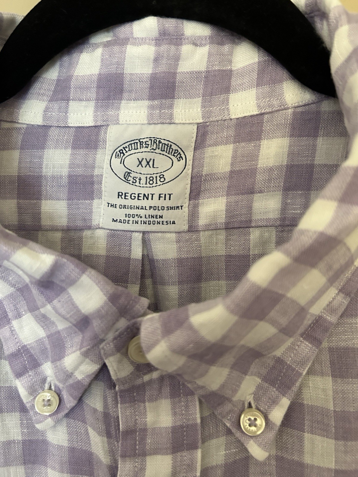 Brooks Brothers Regent Fit The Original Polo Shirt Linen Lavender Check XXL