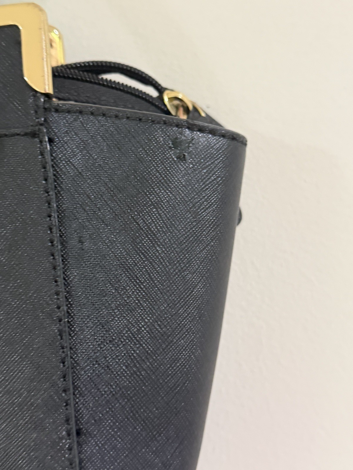 CALVIN KLEIN BLACK SAFFIANO LEATHER SATCHEL HANDBAG