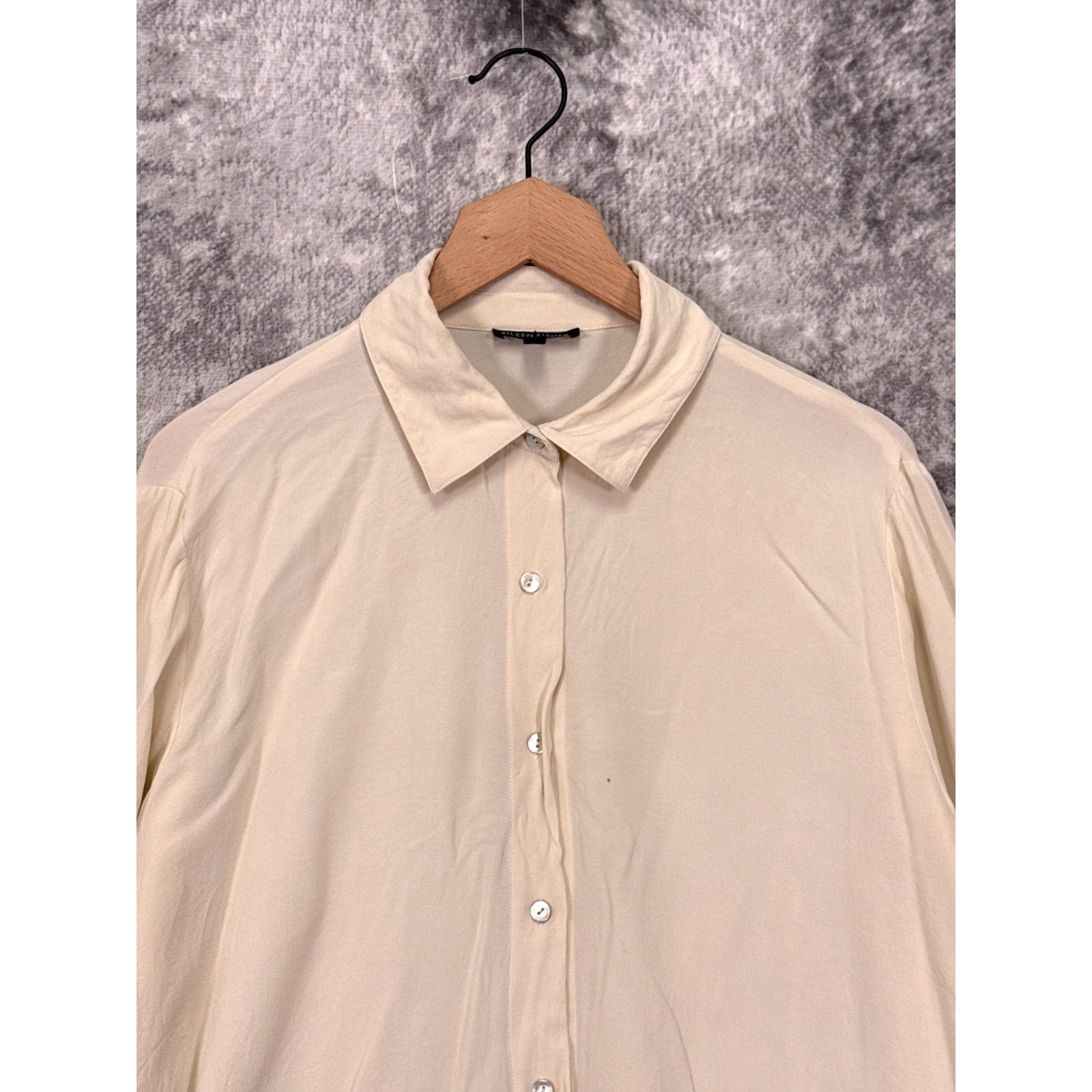 Eileen Fisher Tunic Top Small Womens Silk Georgette Crepe Button Long Sleeve