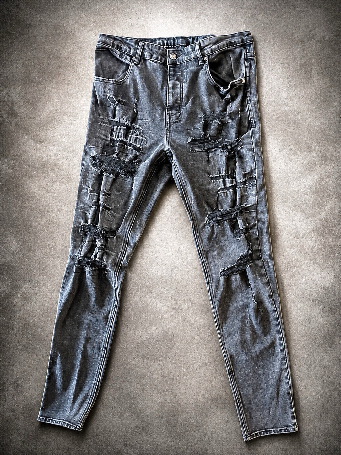 Ksubi Van Winkle Hunter Skinny Jeans black washed/distressed finish 36W X 30L