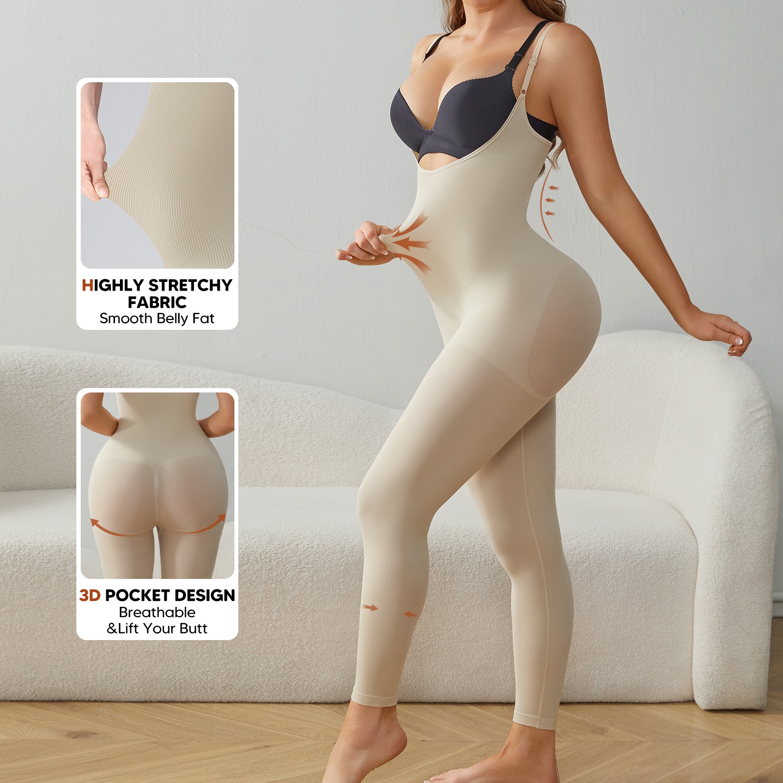 Open Bust Bodysuit Shapewear for Women Tummy Control Thigh Slimmer Butt Lifting