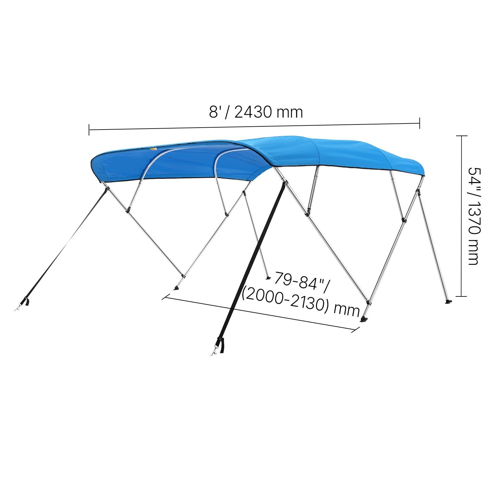 4 Bow Boat Bimini Top, 600D Polyester, Aluminum Frame, Waterproof Sun Shade