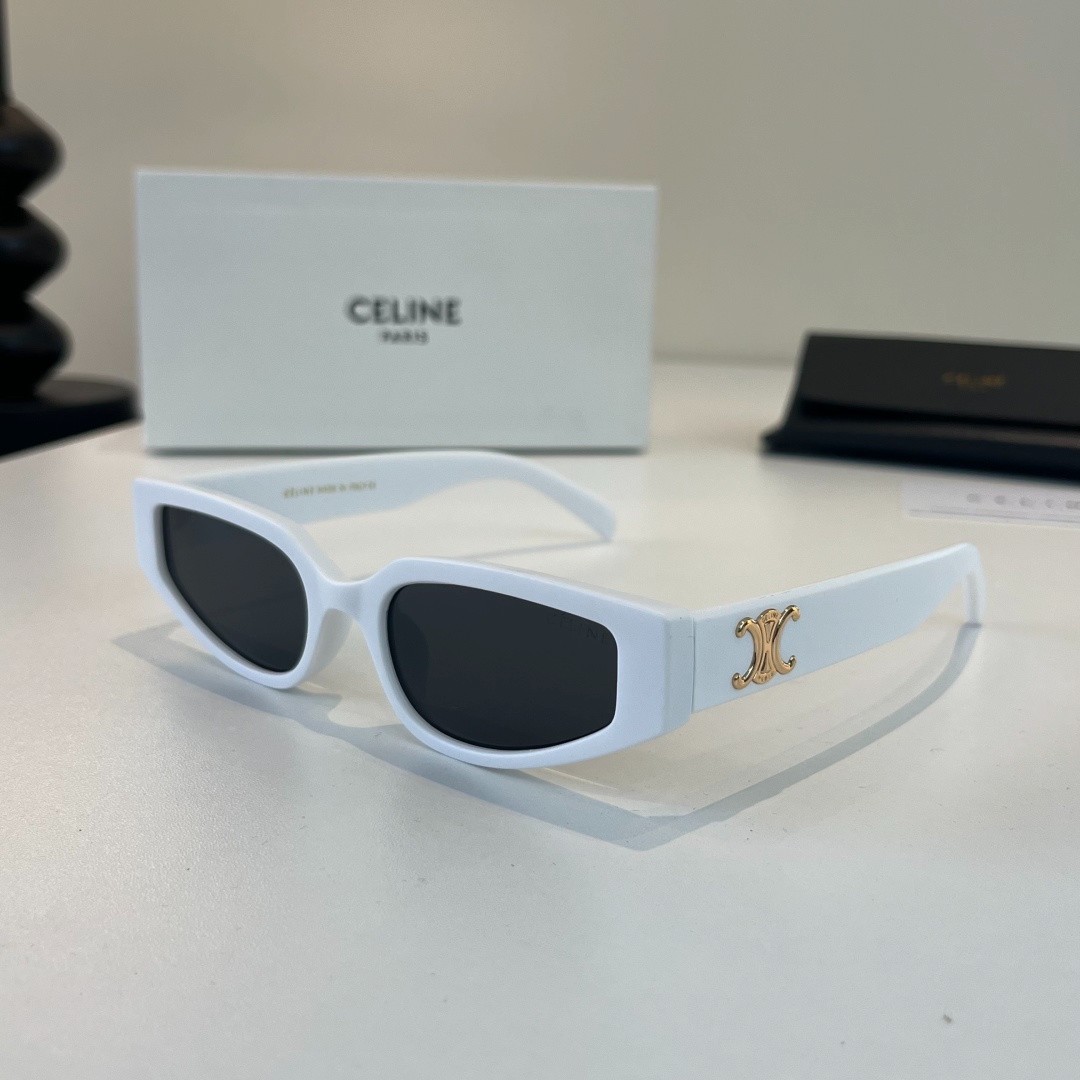 Celine CL40282U Triomphe Sunglasses White Frame Dark Grey Lens Gold Logo Women