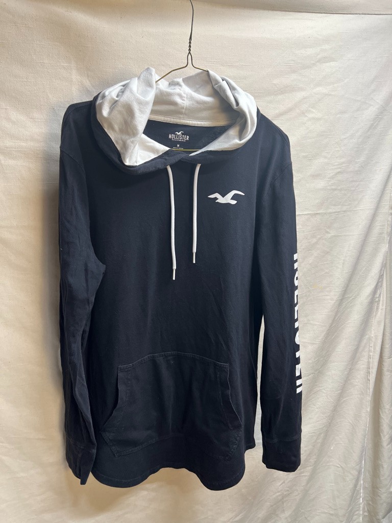 Hollister Long Sleeve T Shirt Hoodie Mens Size M Navy Blue Lightweight Vintage