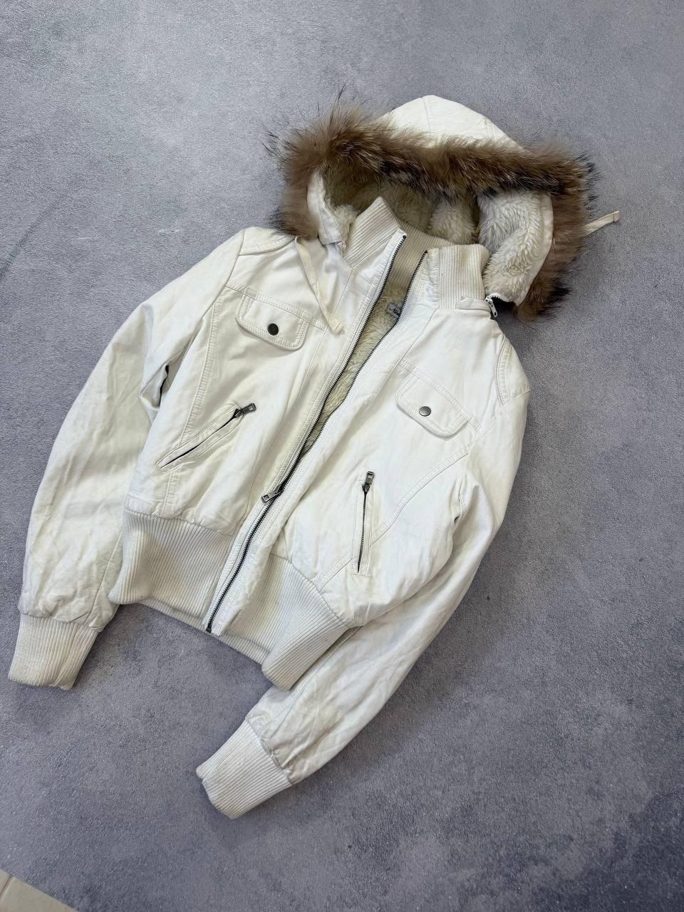 Vintage 90s White Avant-Garde Faux Fur Fell Cropped Leather Y2K Streetwear Jacke