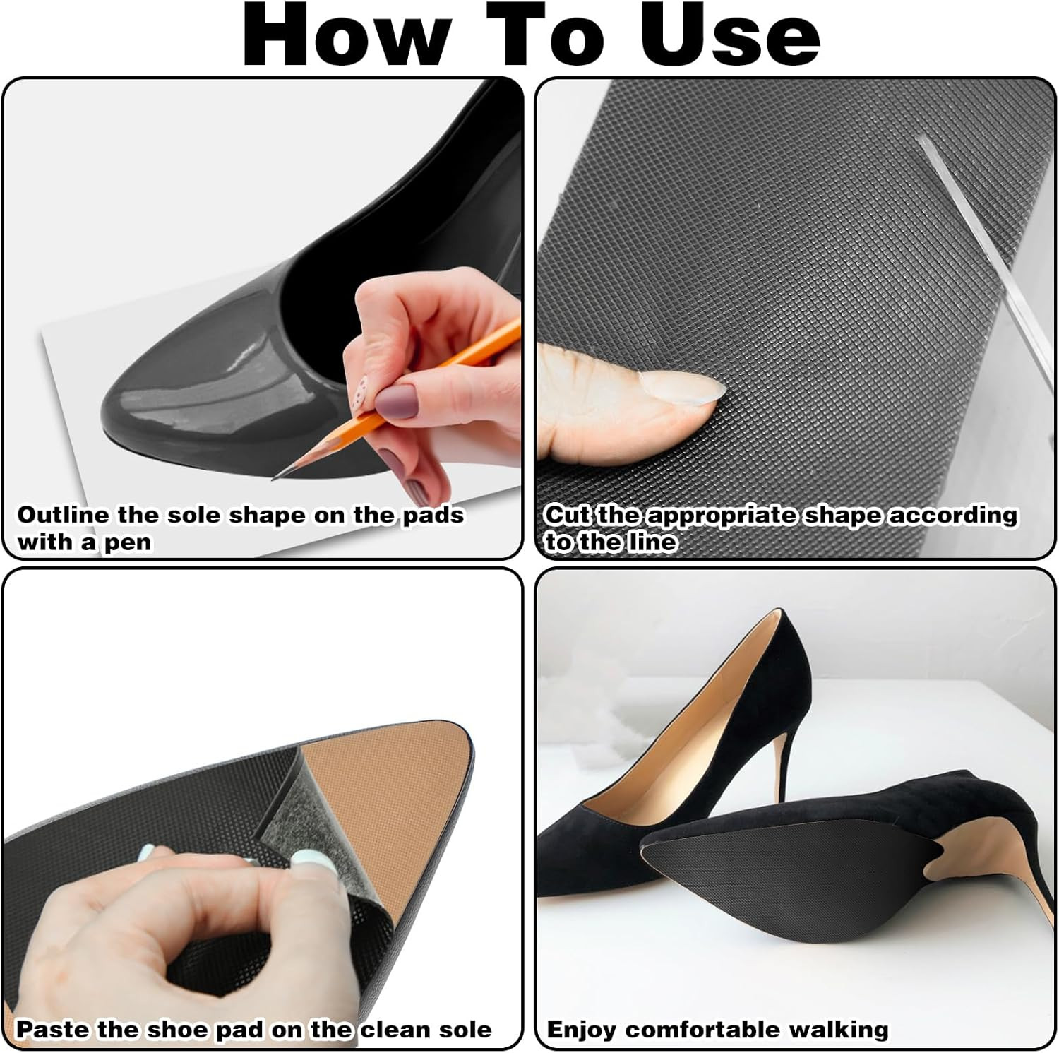 4Pcs Non-Slip Shoe Pads, Bottom Protector and Gummies for Heels, Anti-Slip Grips