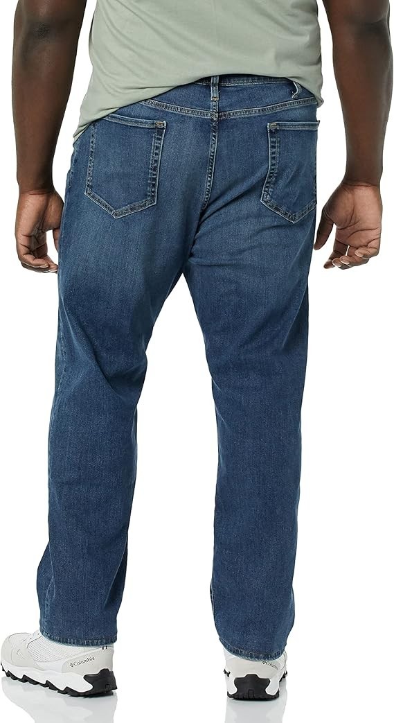 Mens Jeans Straight Fit High Stretch Denim Bootleg Pants Medium Wash 35W x 32L