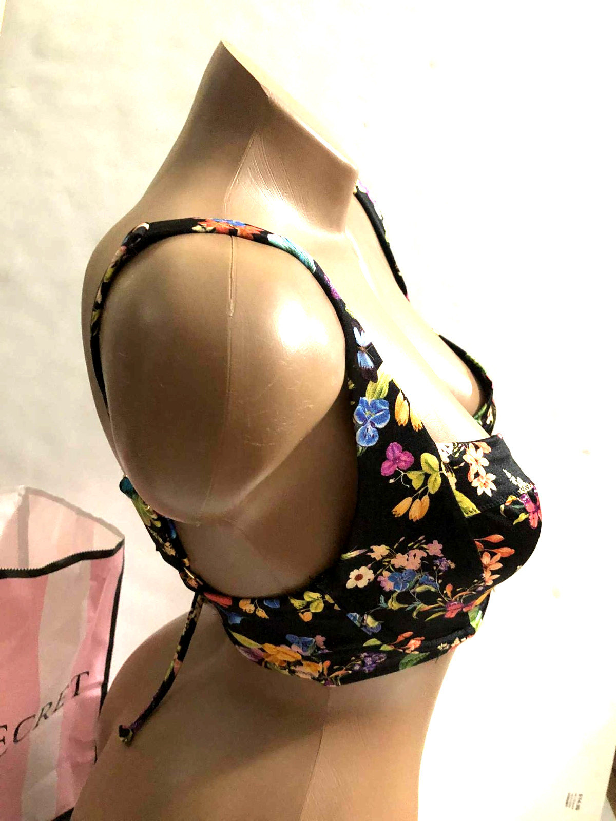 Victoria’s Secret Swim Wicked Bikini Top Black Floral Colorful Butterfly NWT