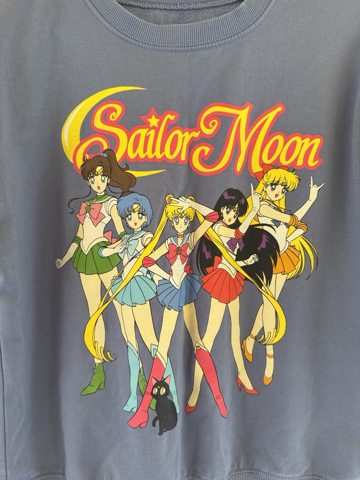 Sailor Moon Women’s S Pullover Knit Sweatshirt Blue Graphic Anime Polyester