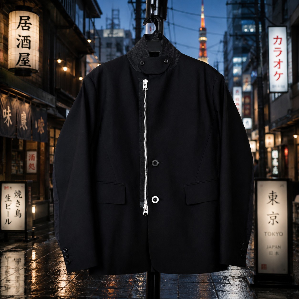 Sacai 23AW Suiting x Nylon Twill Hybrid Jacket Blouson Black 23-03116M Sz 1 S/M
