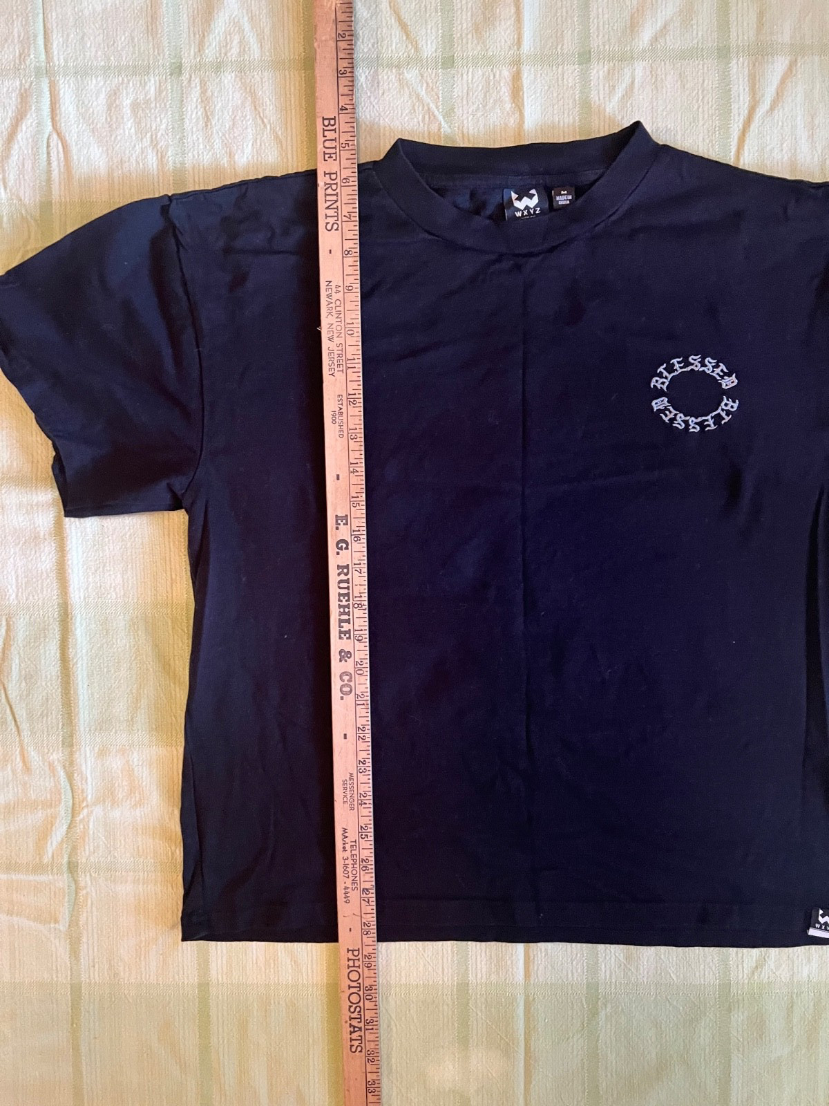 WXYZ MFG CO Black “Blessed” Embroidered Streetwear Graphic Tee Size M