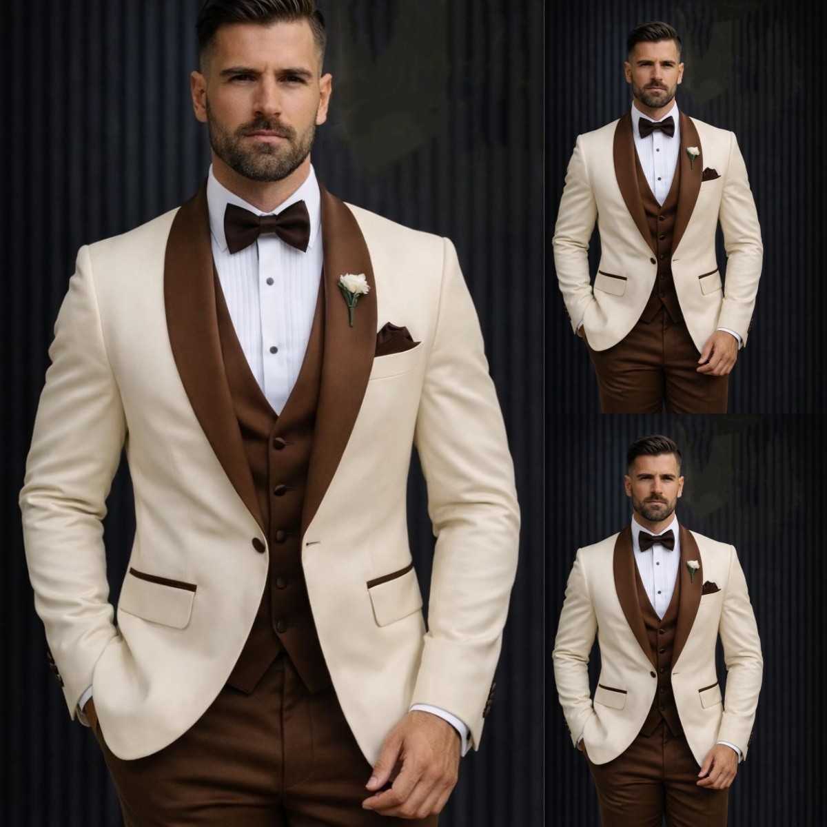 Formal Business Men’s Suit 3Pcs Evening Tuxedos Jacket Coat Shawl Lapel Blazer
