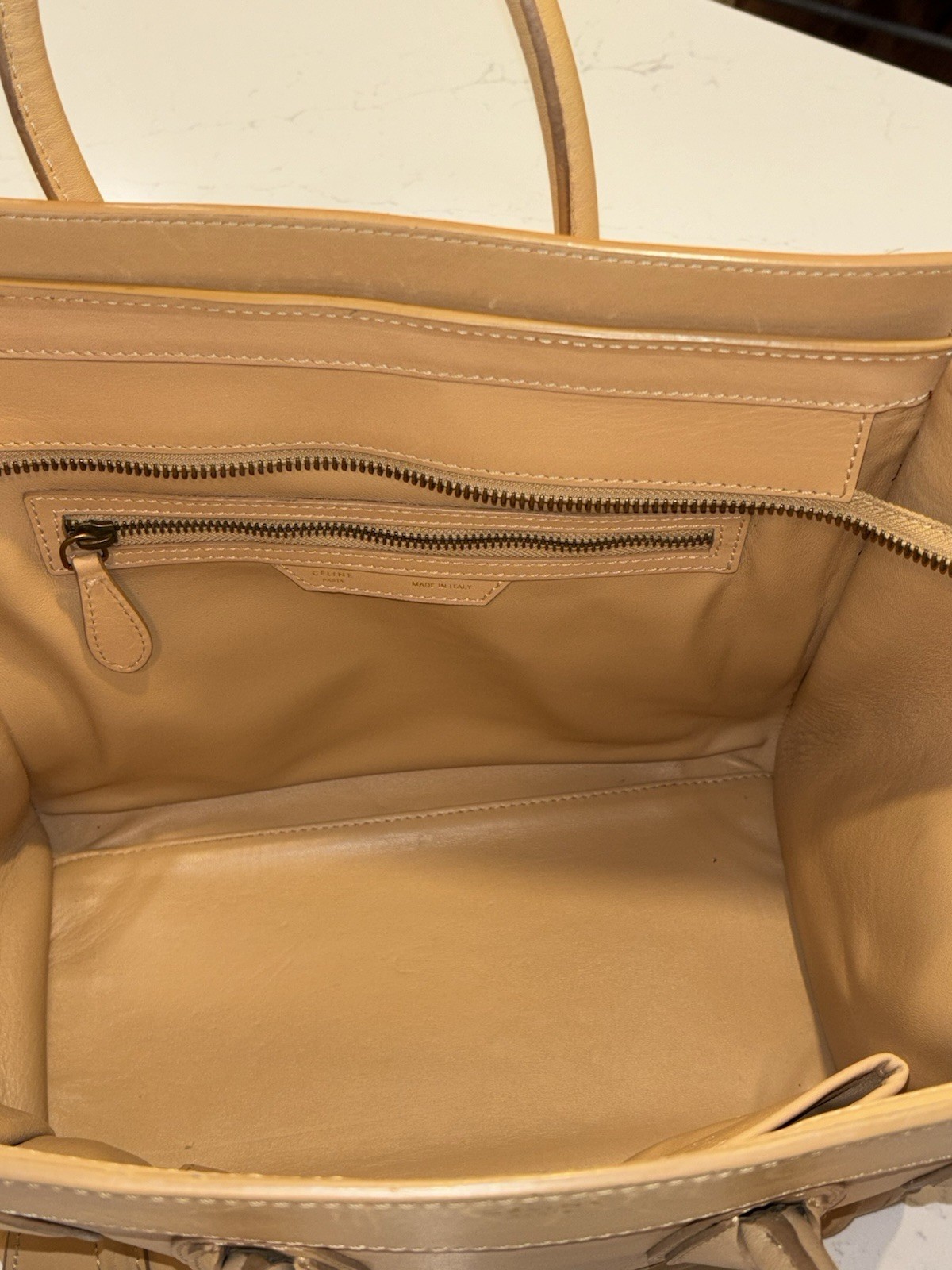 Celine Luggage Phantom Tote Handbag Beige Leather Micro Shopper 12x11x10
