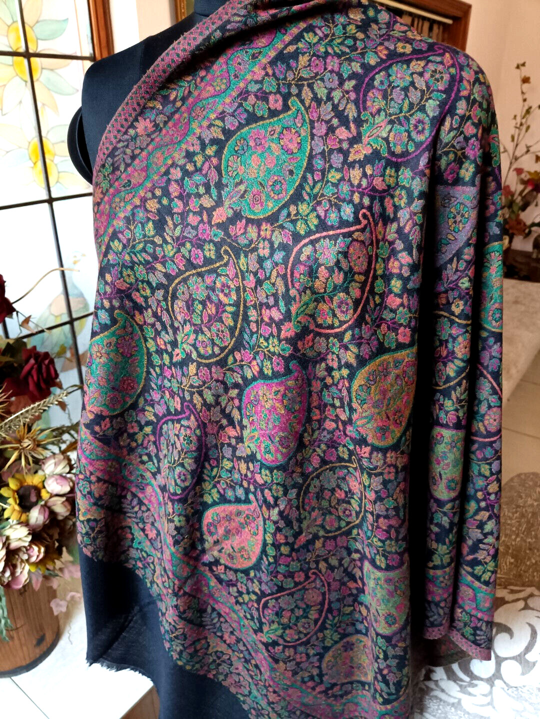 KANI JAMAVAR SCARF Black Paisley soft STOLE Handcrafted 100% Cashmere Pashmina