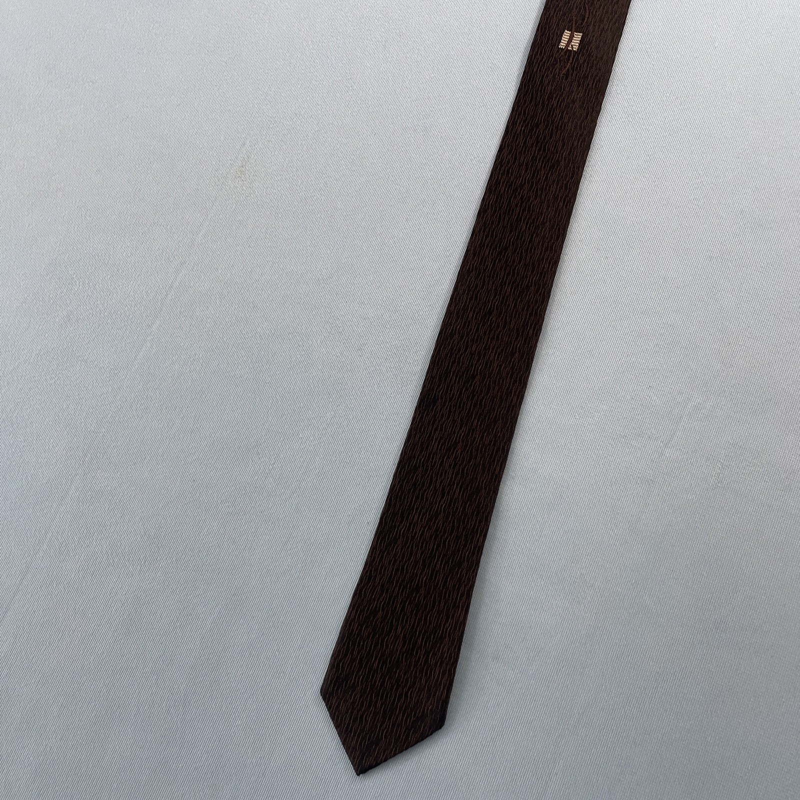 Vtg 50s 60s Tie Beau Brummel Atomic MCM Deco Medallion Brown Slim Necktie 2×53