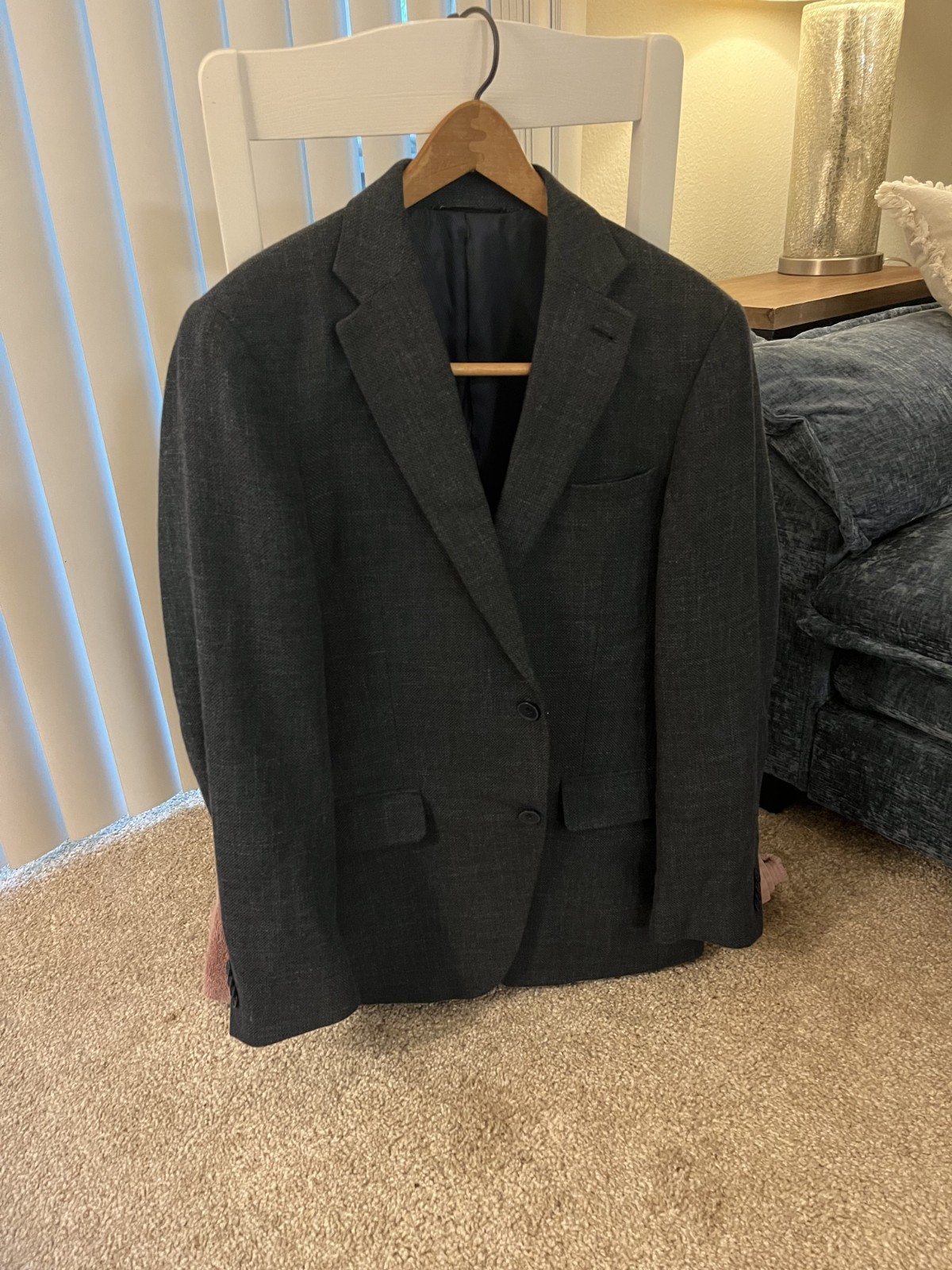 Dark Gray/Blue Sport Coat (Men’s, Wool, 38R, Double Vent, Matching Buttons)