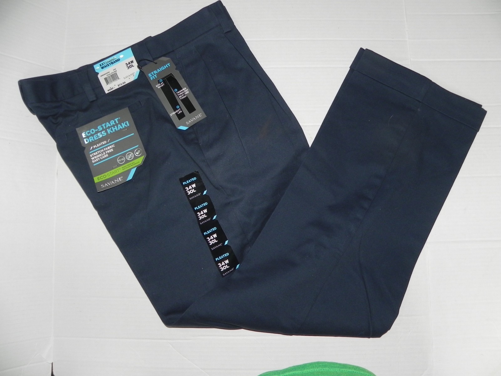 c8 SAVANE Pleated Cuffed Eco-Start Dress Khaki Navy Blue Pants 34 x 30