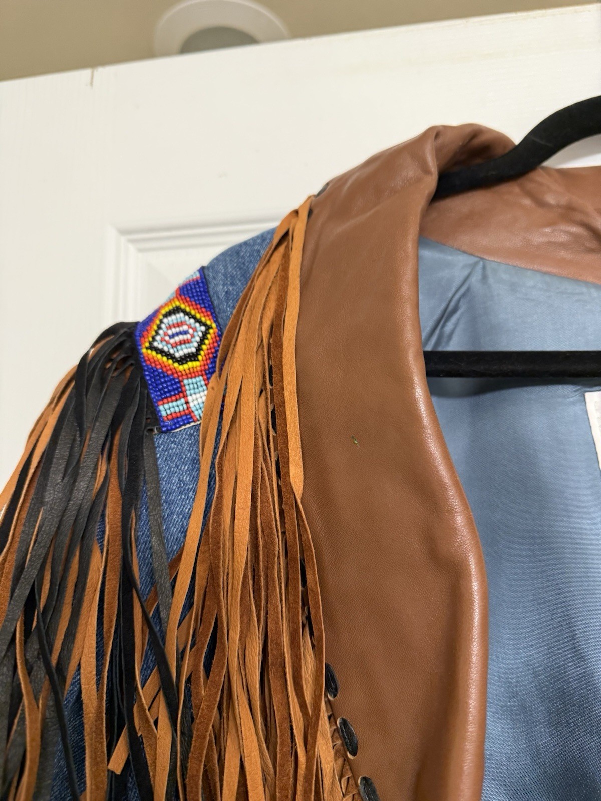 diamond denim & leather jacket