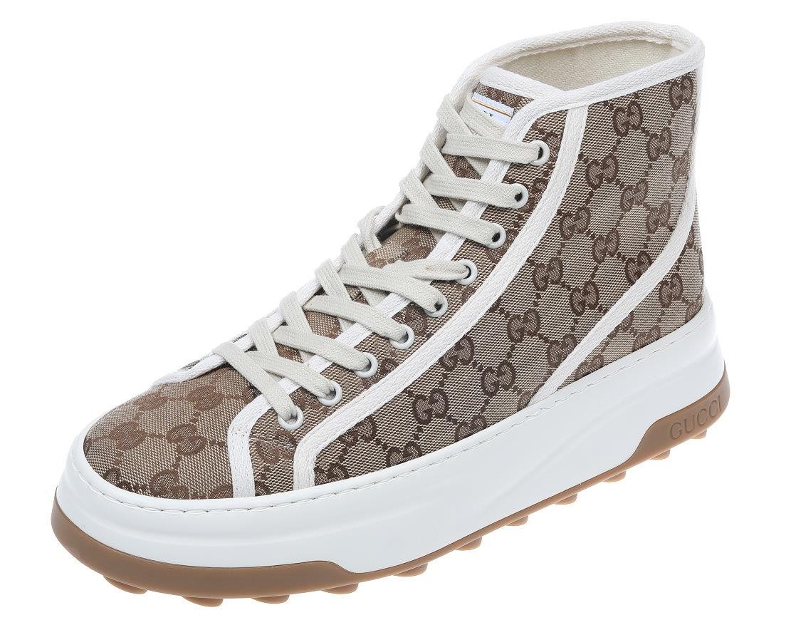 NEW GUCCI BEIGE EBONY CANVAS HIGH TOP SNEAKERS SHOES 6/US 6.5
