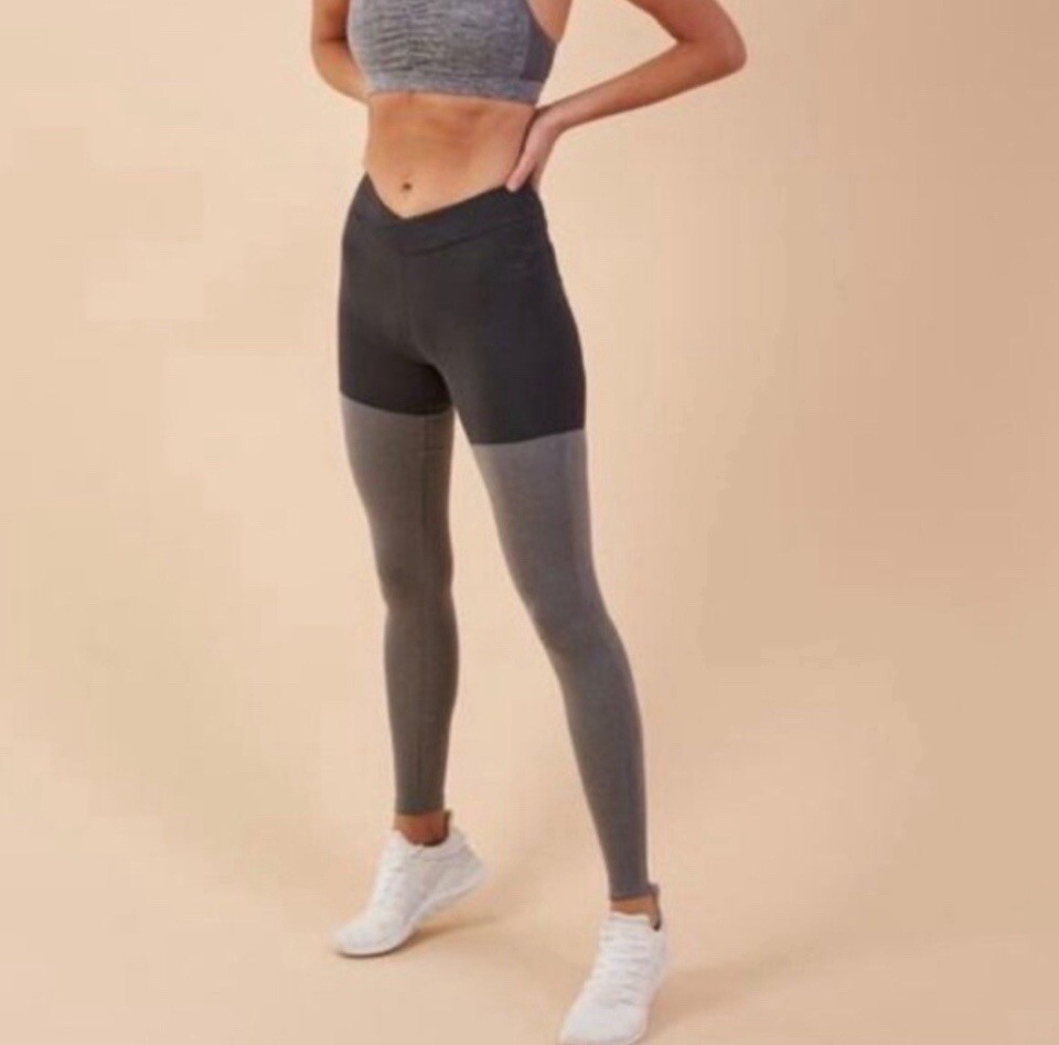 Gymshark Two Tone Grey Colorblock Crossover Athletic Leggings Women’s Size M