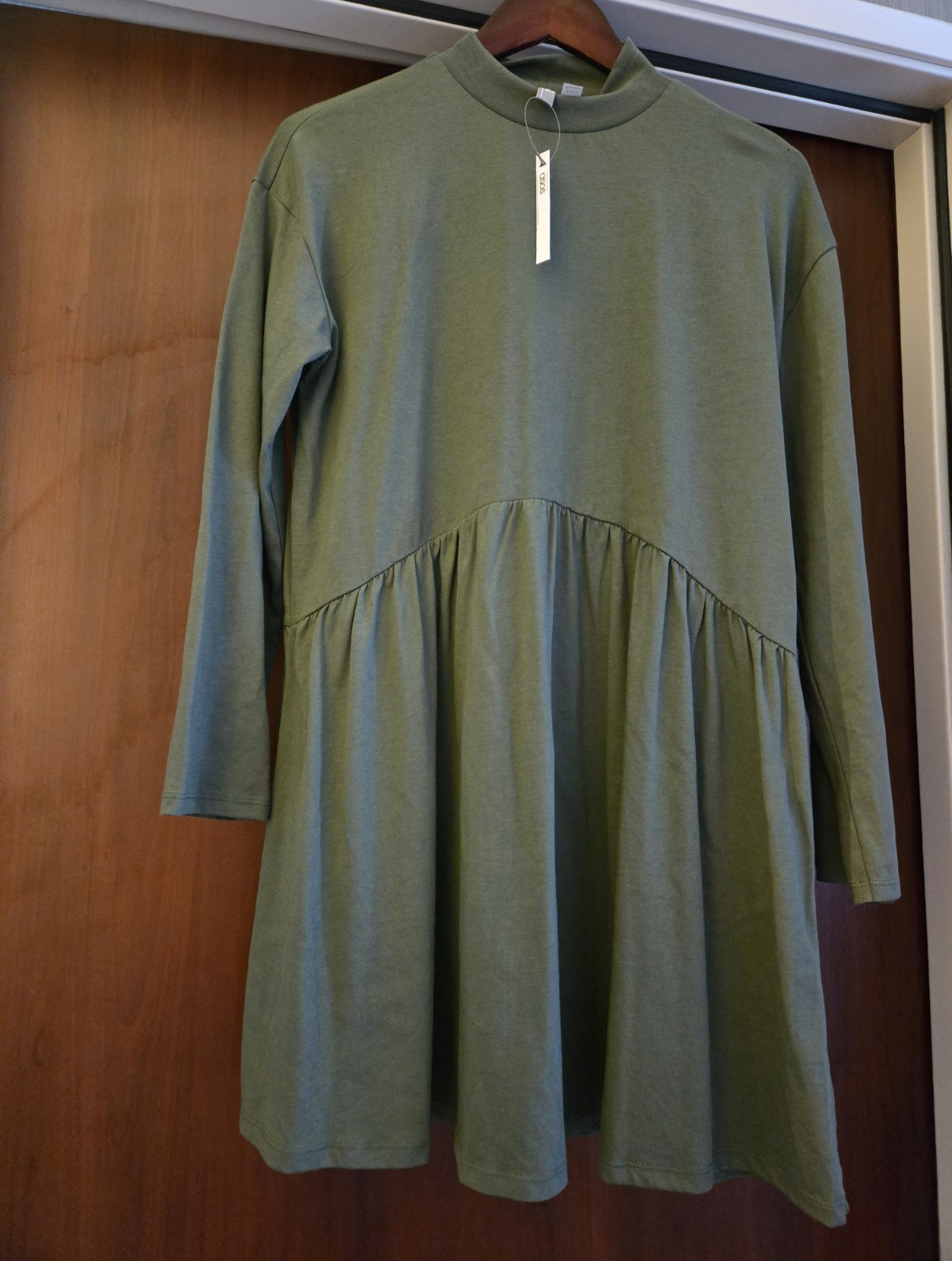 ASOS Brave Soul Petite Lizzie High Neck Smock Dress Khaki Green US 2 100% cotton