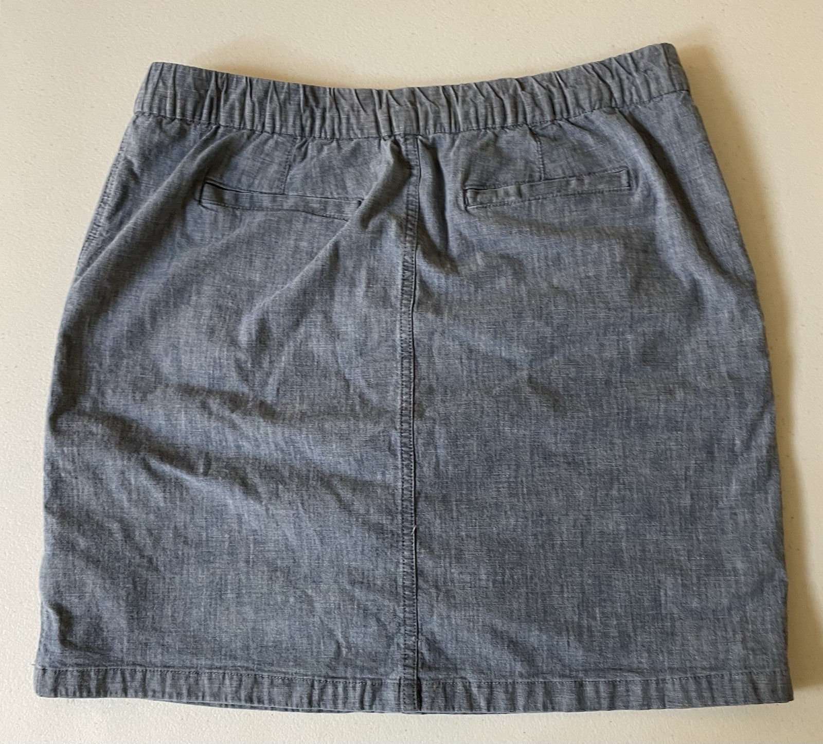 Lands End Womens Blue Chambray Elastic Waist Skort Sz 12 Pockets Mini