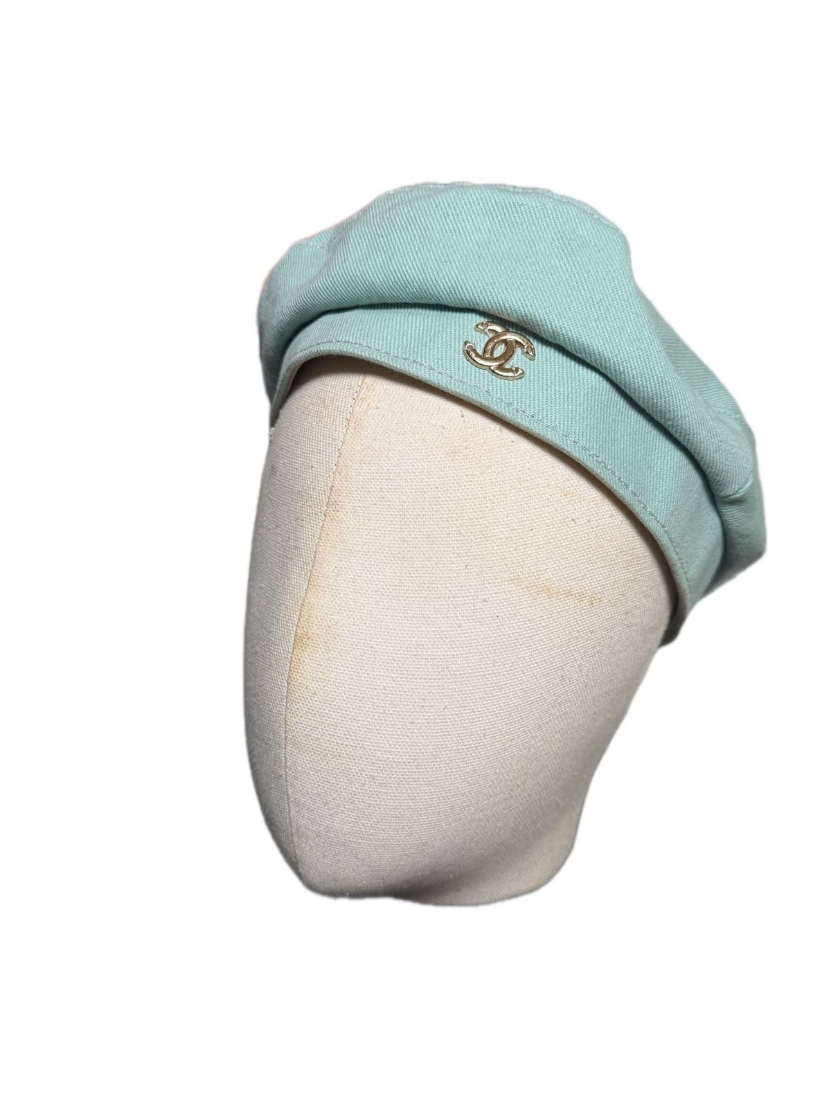 Chanel Vintage CC Logo Cotton Denim Beret Hat in Light Blue