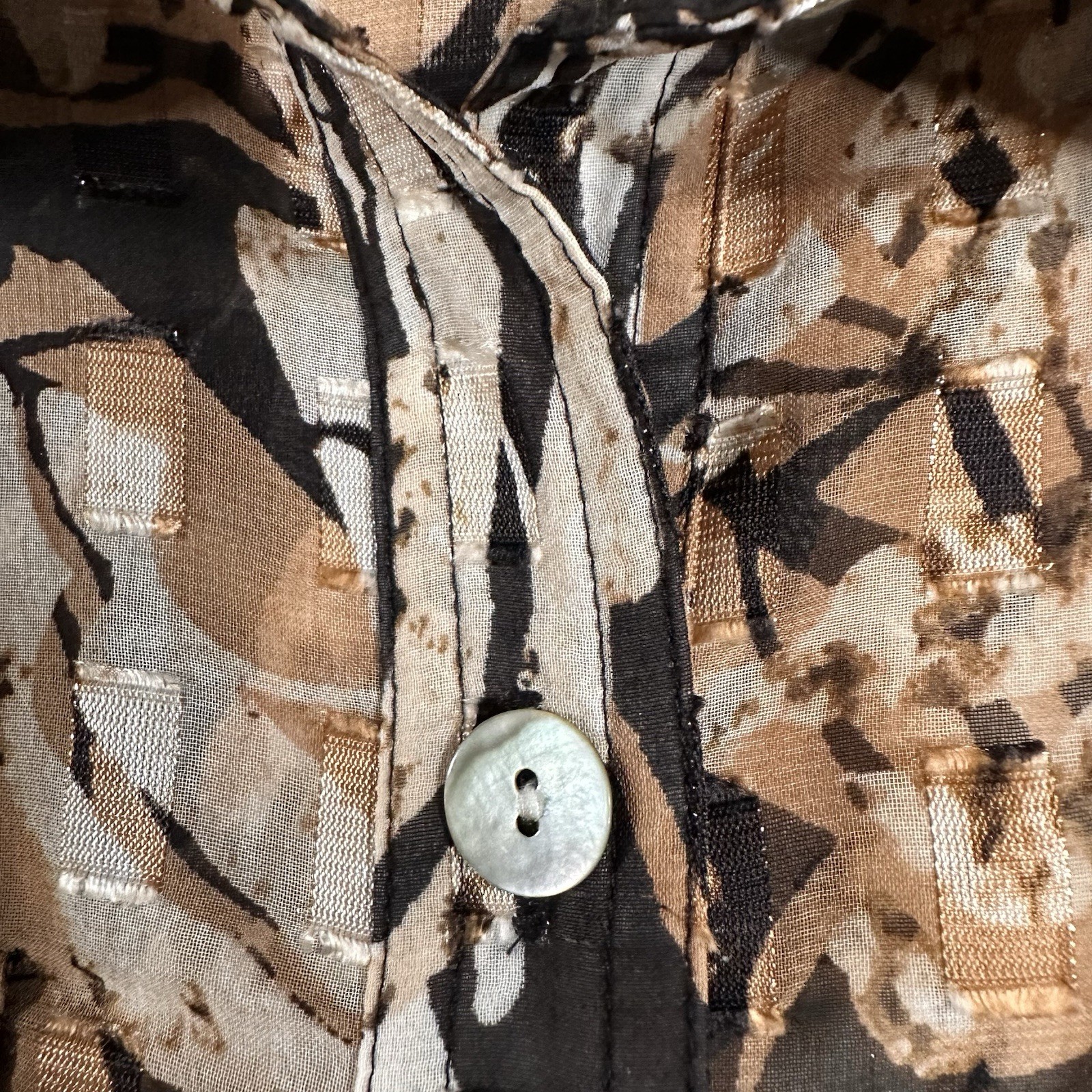 Ruby Rd. Abstract Print Collared Button-Up Blouse 3/4 Roll Tab Pockets 10