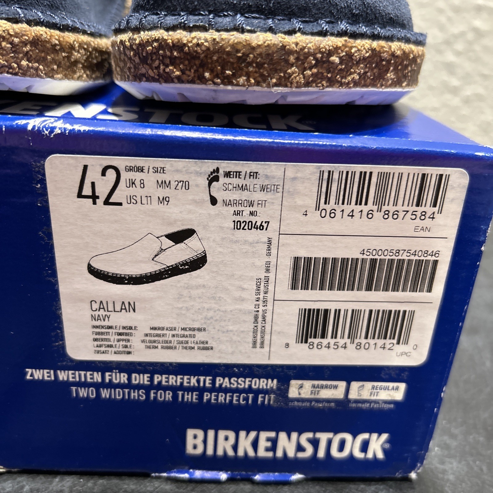 Birkenstock Callan Suede Navy EU 42 US L11 M9 Womens Mens