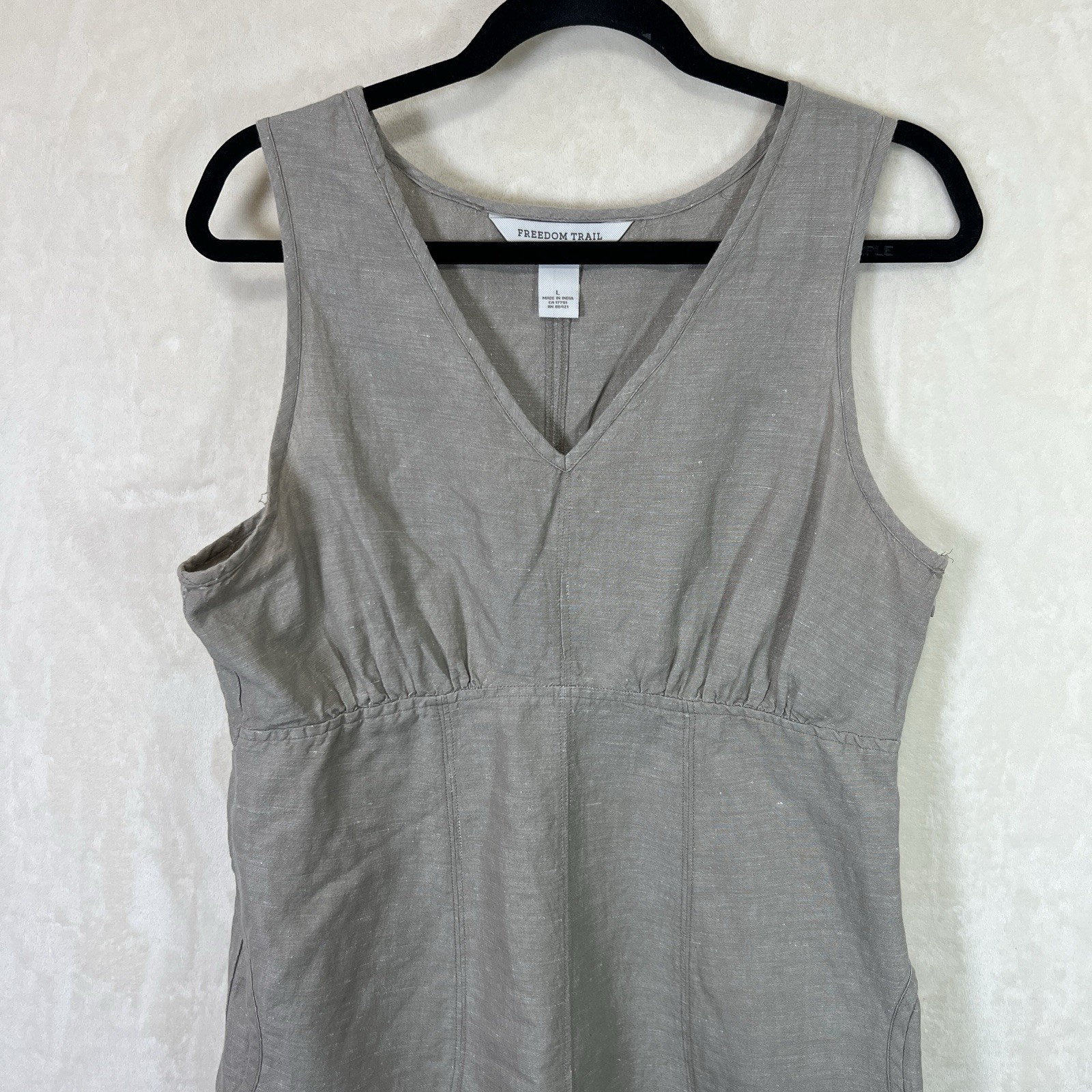 Freedom Trail By Kyodan Linen Blend Sundress Women L Beige Pockets Preppy Beach