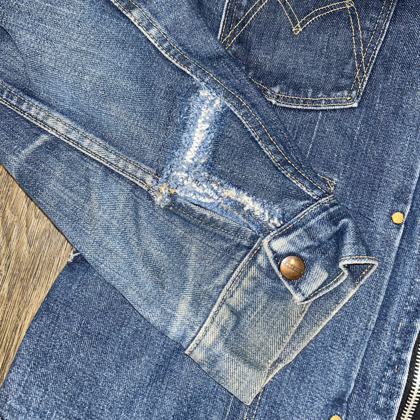 Vintage 60s Maverick Blue Bell Denim Zip Up Pleated Jacket Medium