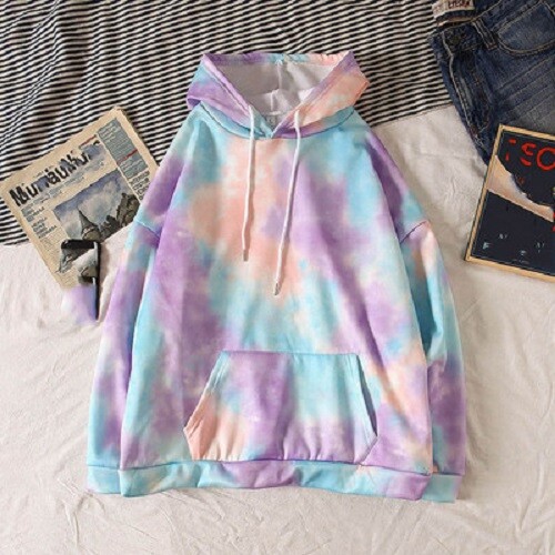 Adult Hoodie Tie Dye Casual Pullover Drawstring Front Pocket Hooded Sweatshirt