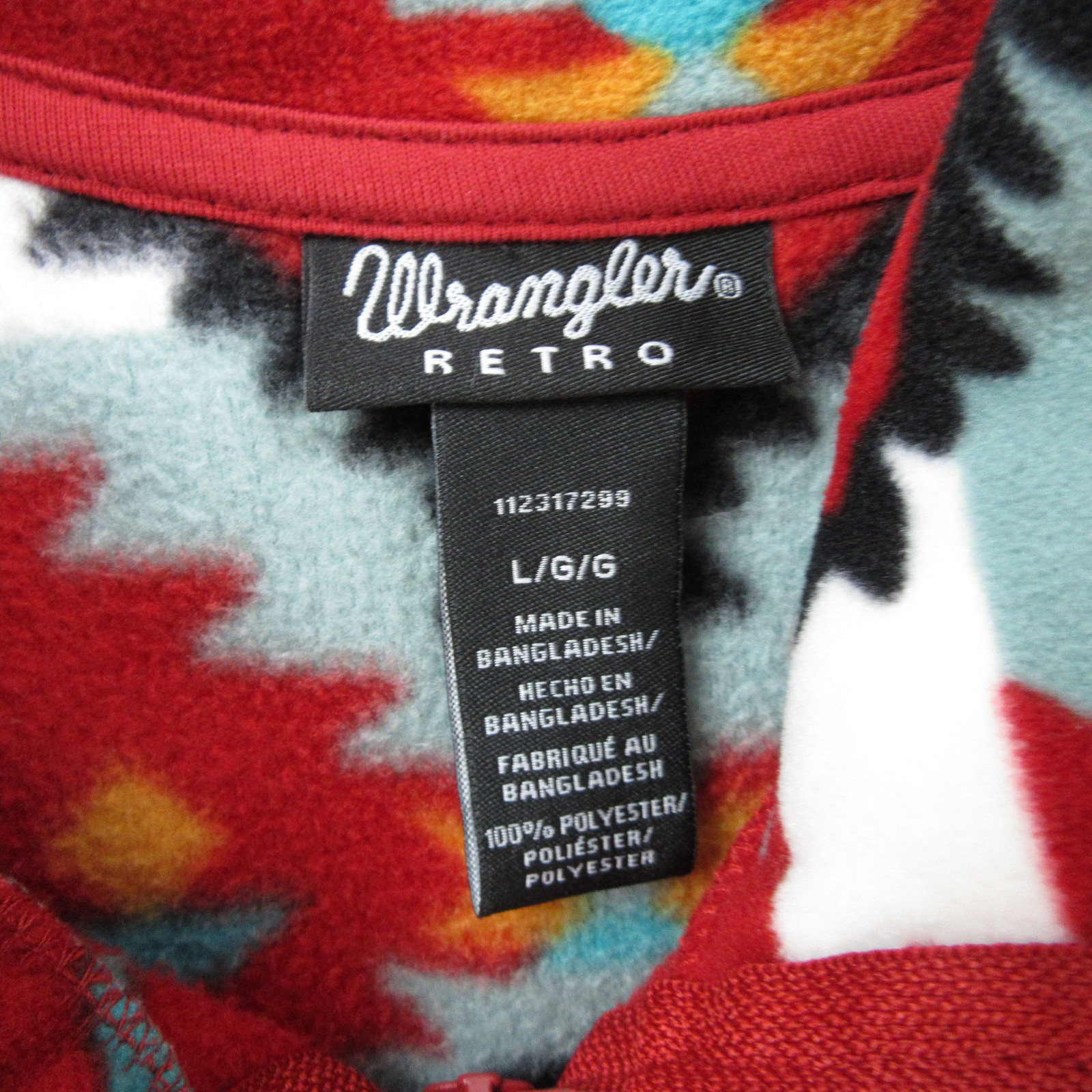 Wrangler Retro Sweater Mens Large Red Aztec Geometric Fleece 1/4 Zip Pockets