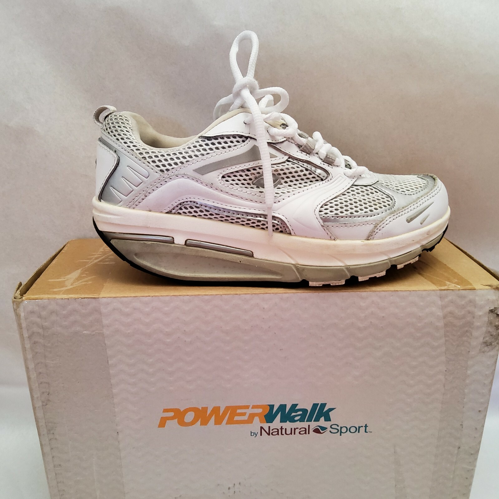 Power Walk by Natural Sports Leather Mesh Toning Sneakers Size 7 White