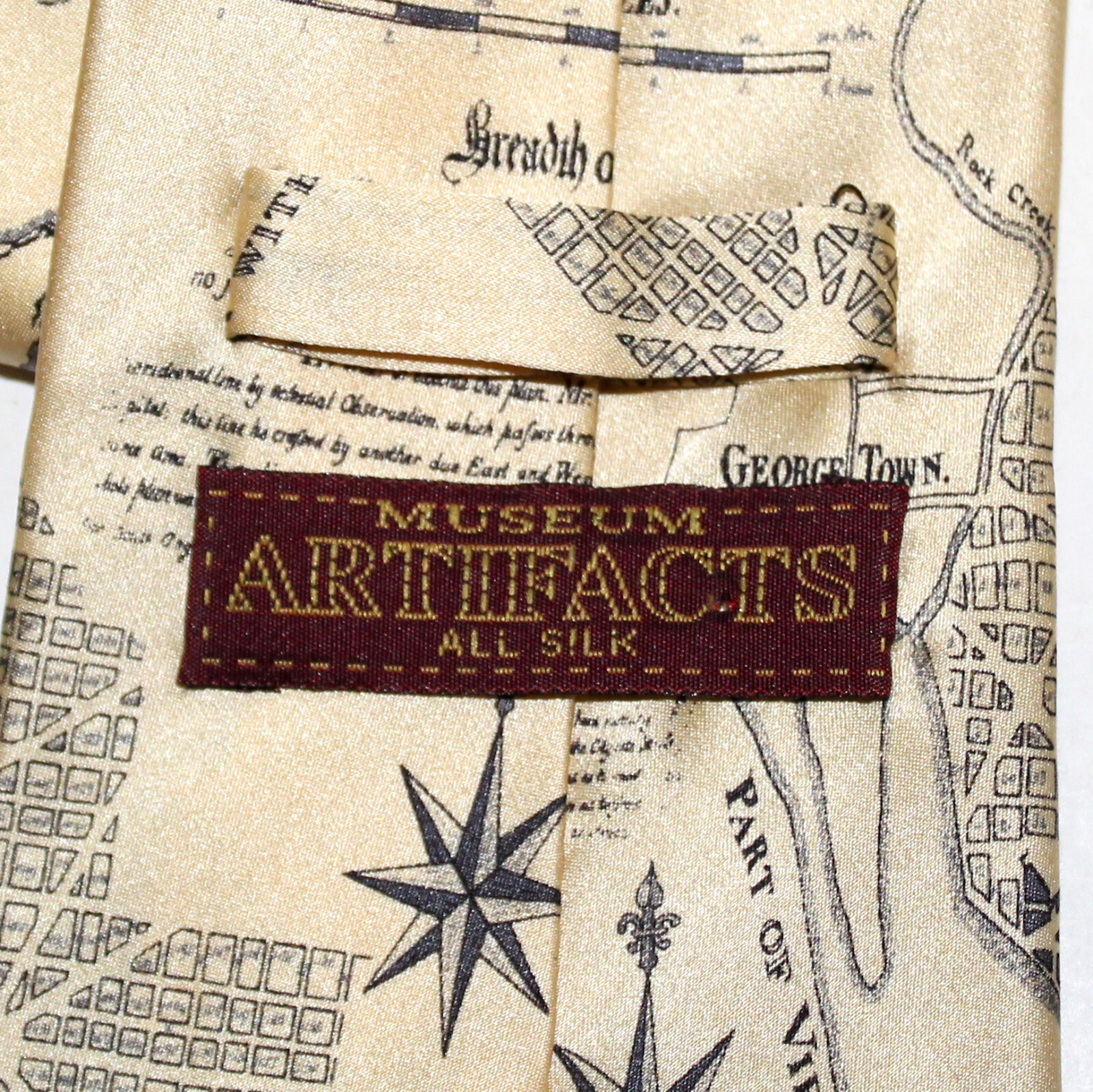 Museum Artifacts Necktie Washington DC Plan 1800 cream silk map vintage