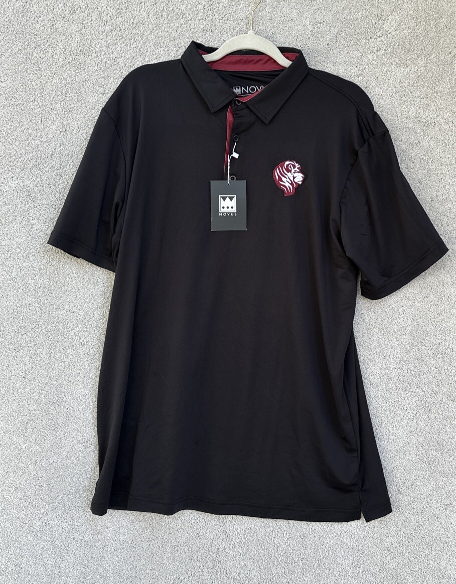 Novus Shirt Mens Large NWT Black Polo shirt with Red Lion Mens Large