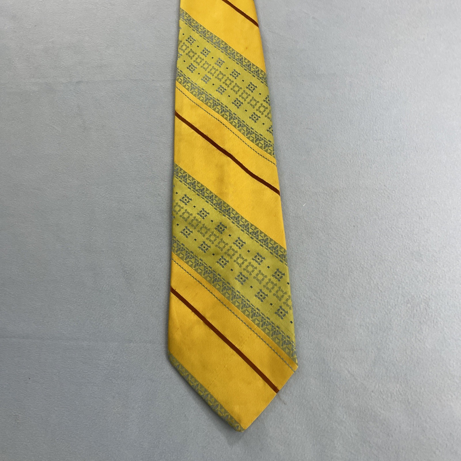 vtg 70s Trevira Cornel Swing Tie Southwest Rockabilly Stripe Yellow Green 4×57