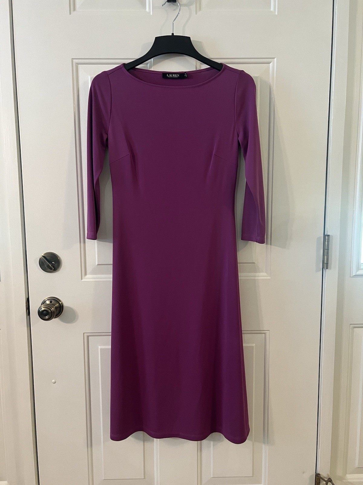 Ralph Lauren Black Label Violet Midi Dress Fit And Flare Size 4 3/4 Sleeves EUC