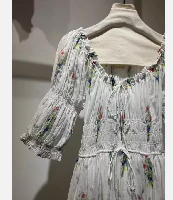 Doen Organic Cotton Short Sleeve Floral Printed Midi Dress for Women