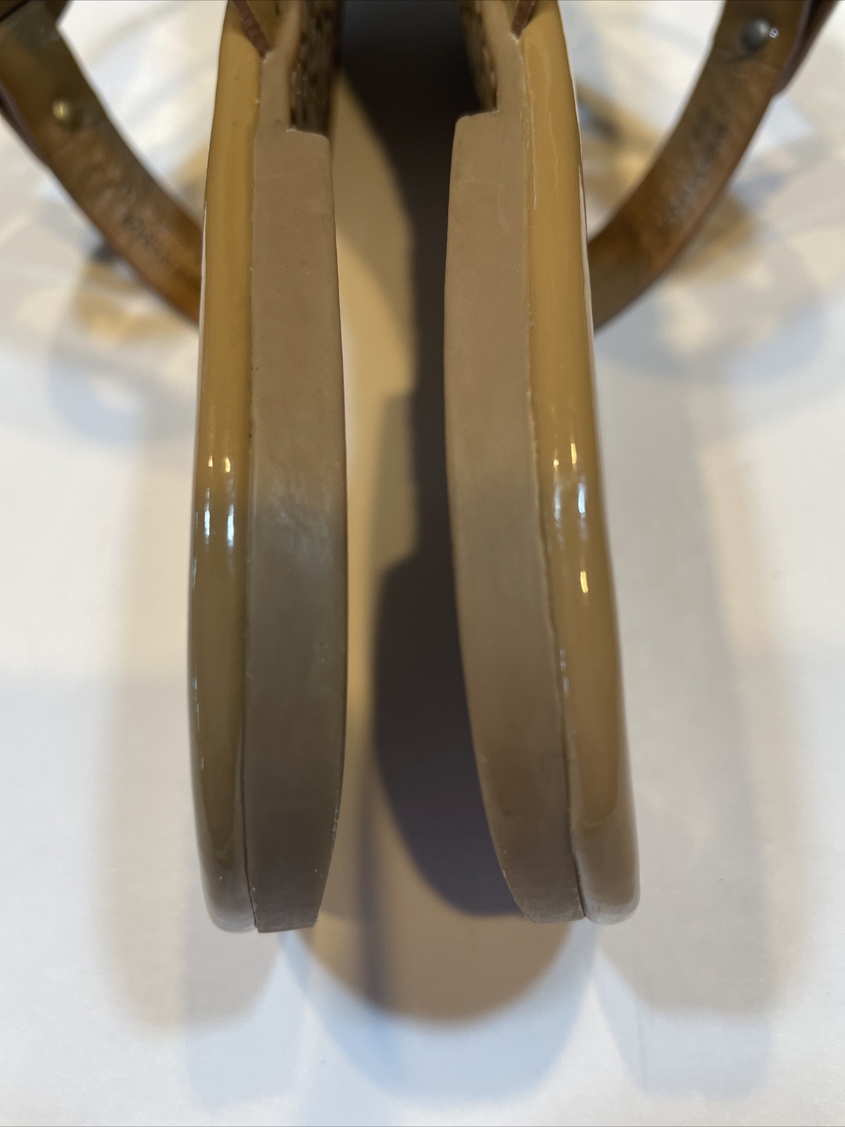 Tory Burch Miller Tan/ Nude Patent Leather Sandals Sz 9 1/2 9.5 M Read/See Pics