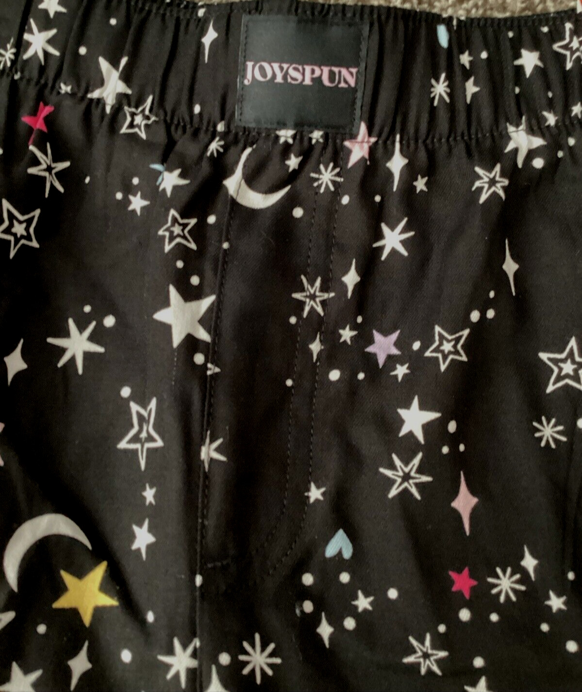 JOYSPUN SLEEPWEAR Black Soot Star Print Woven Elastic Waist Shorts Sz M*